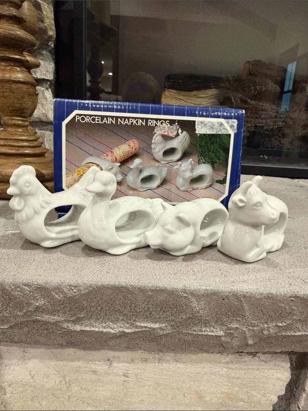Vintage 1984 Porcelain Animal Napkin Rings Set - Made in Japan